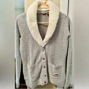 Merrill Button Up Knit Cardigan Sweater S Removable Sherpa Collar Versatile